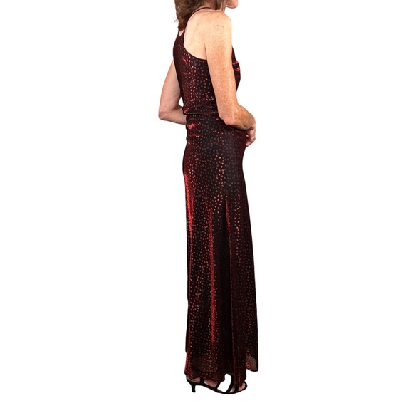 Betsey & Adam High Neckline Copper Red Shimmering Maxi Prom Cocktail Dre… - Picture 2 of 11